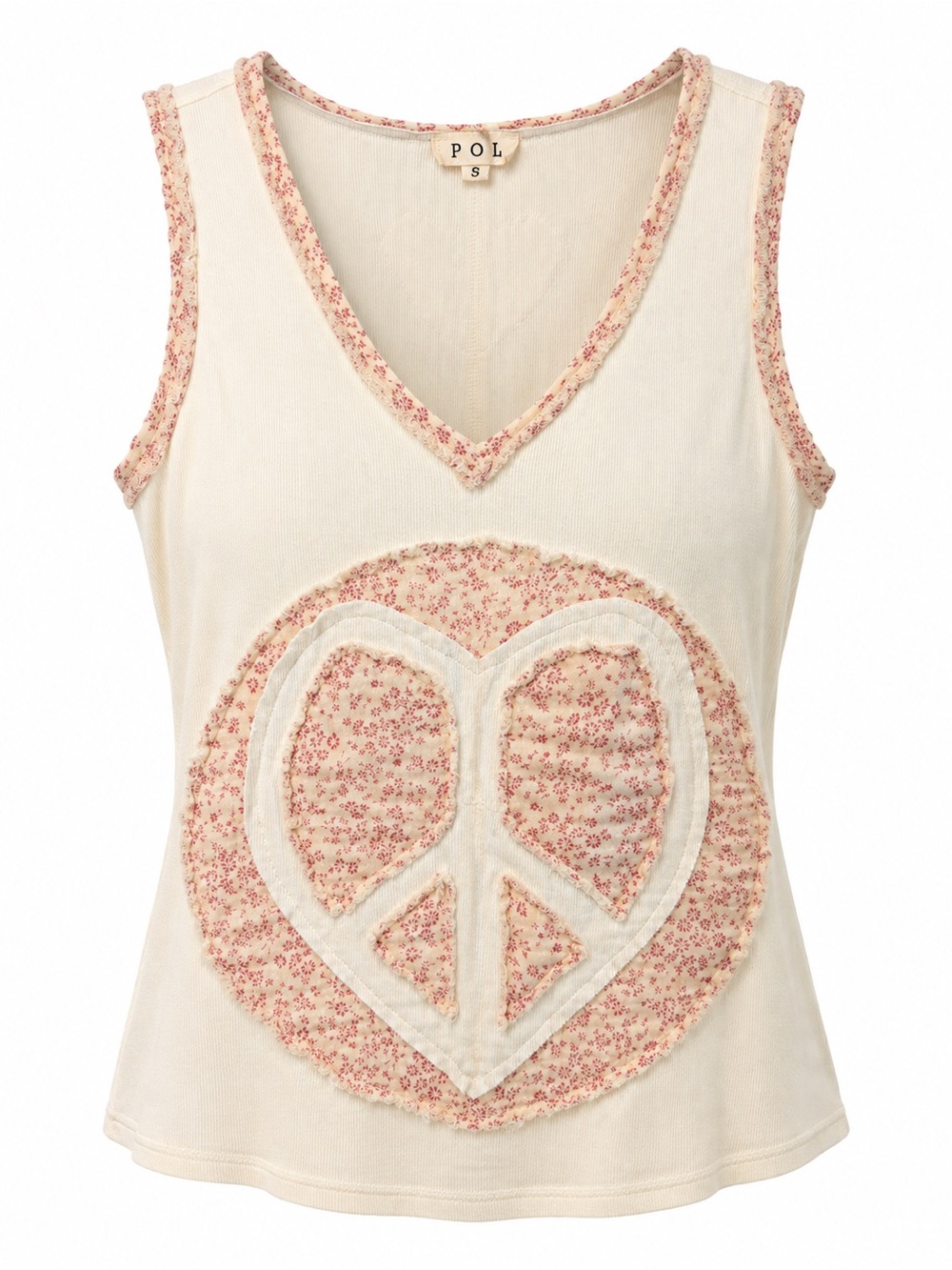 POL Ivory and Pink Peace Sign Tank Oversized, Soft size Small